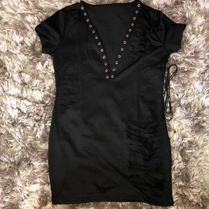 Black ripped lace up dress